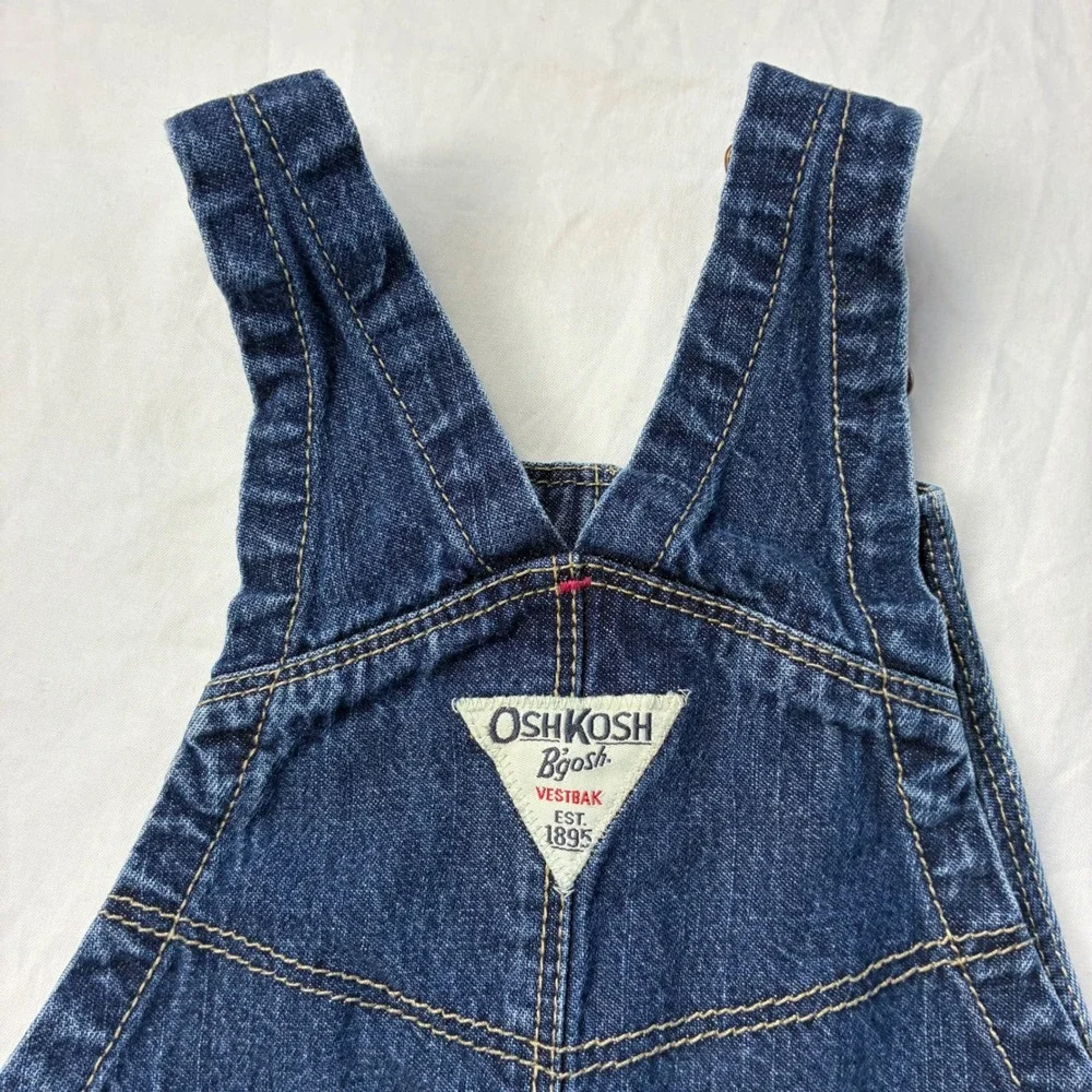 OshKosh Bgosh Girls Blue Denim Heart Embroidered Vestbak Overalls 24 Months
